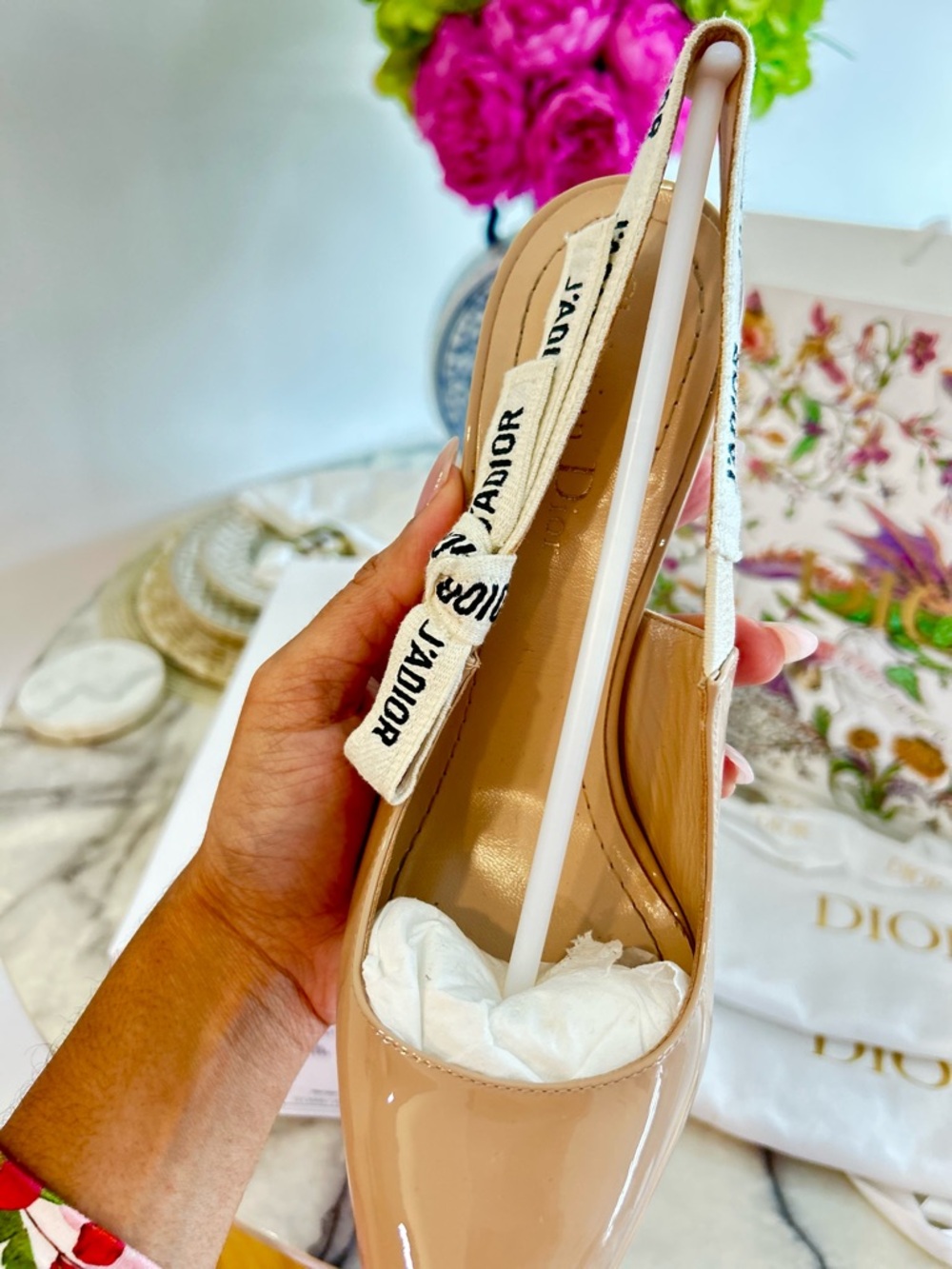 J'Adior Slingback Pump - Nude Patent Calfskin - Size 38.5 (PRISTINE CONDITION) - Picture 3 of 9